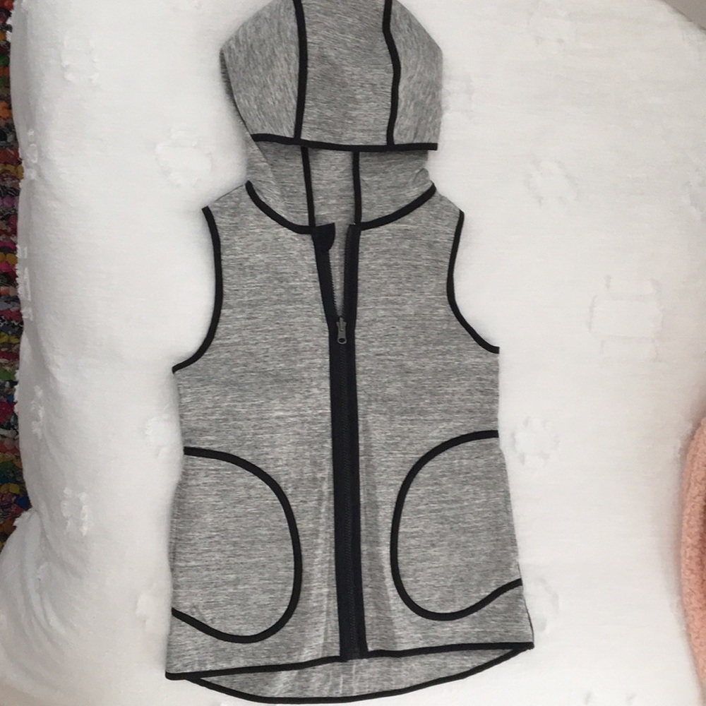 lululemon athletica Gray Sleeveless Hooded Vest with Black Trim